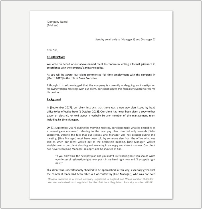 Unpaid Wages From Employer Letter Template