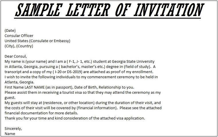 Us Visitor Visa Letter Template For Visitor