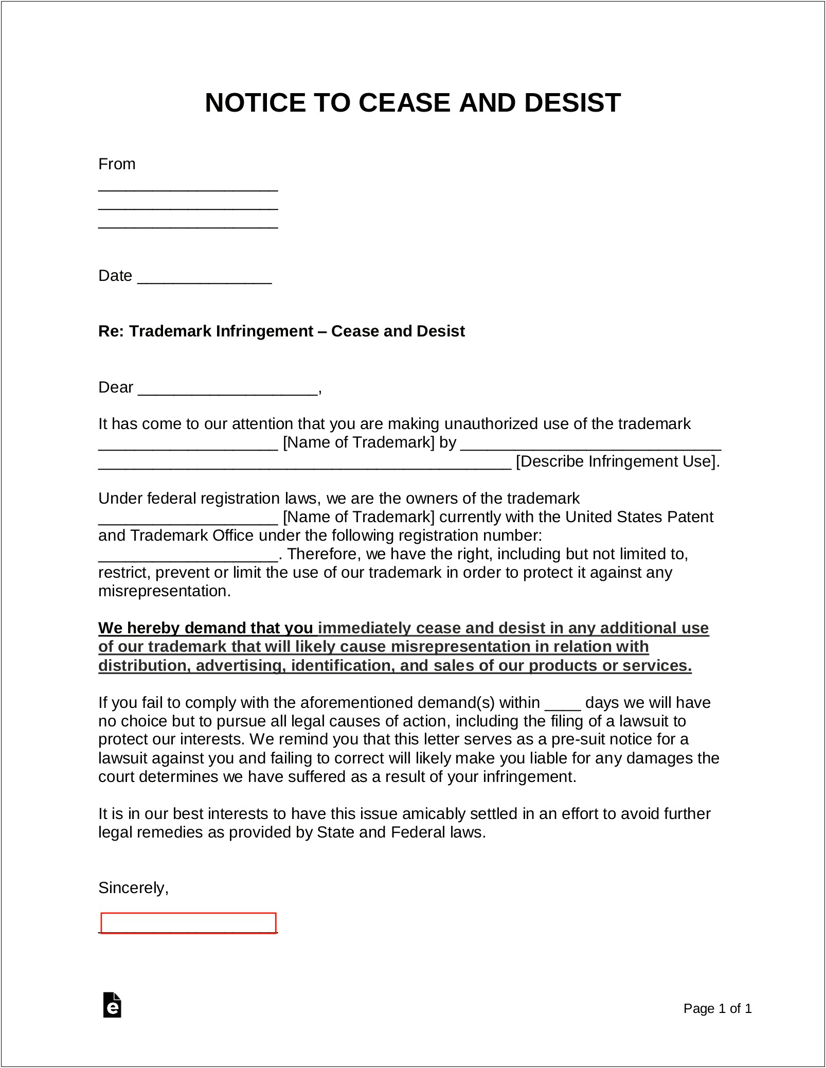 Usa Cease And Desist Letter Template