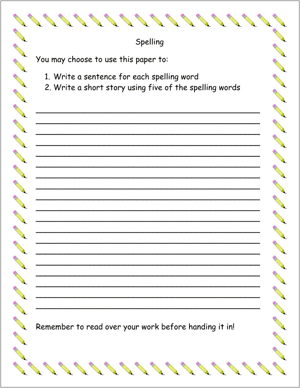 Using Spelling Words To Write A Sentence Template