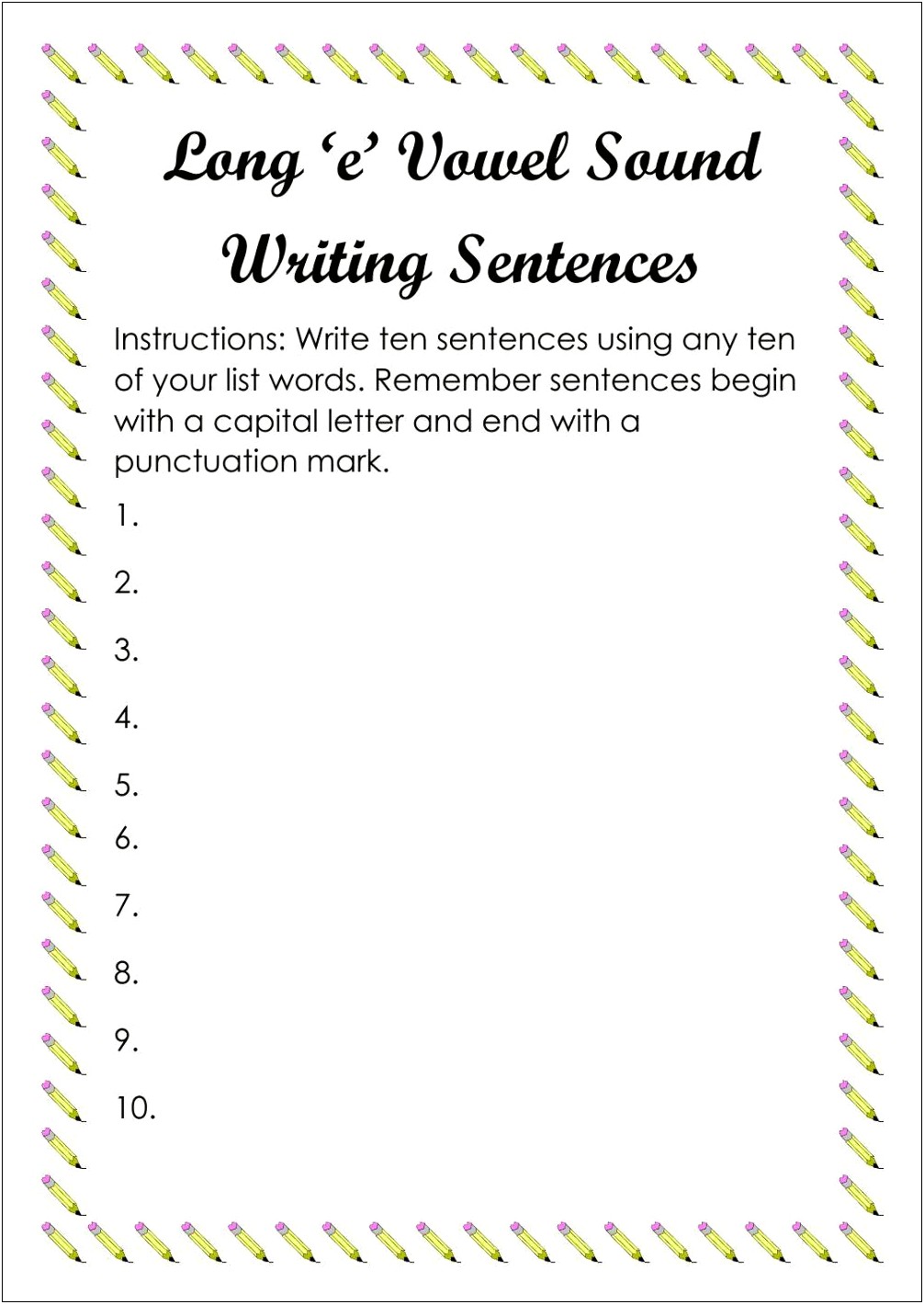 Using Spelling Words To Write Sentences Template