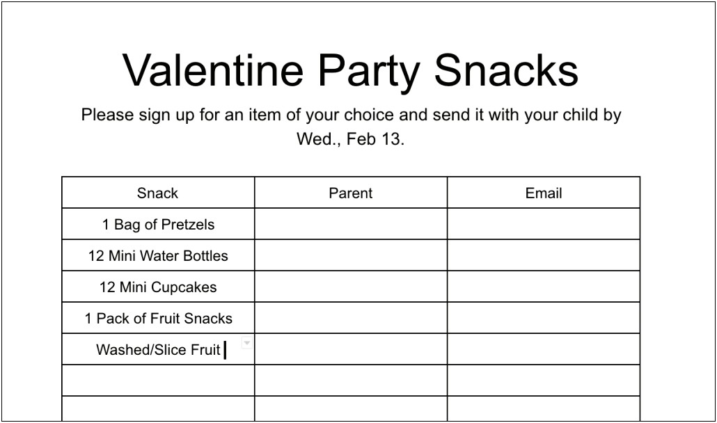 Valentines Classroom Party Letter To Parents Template