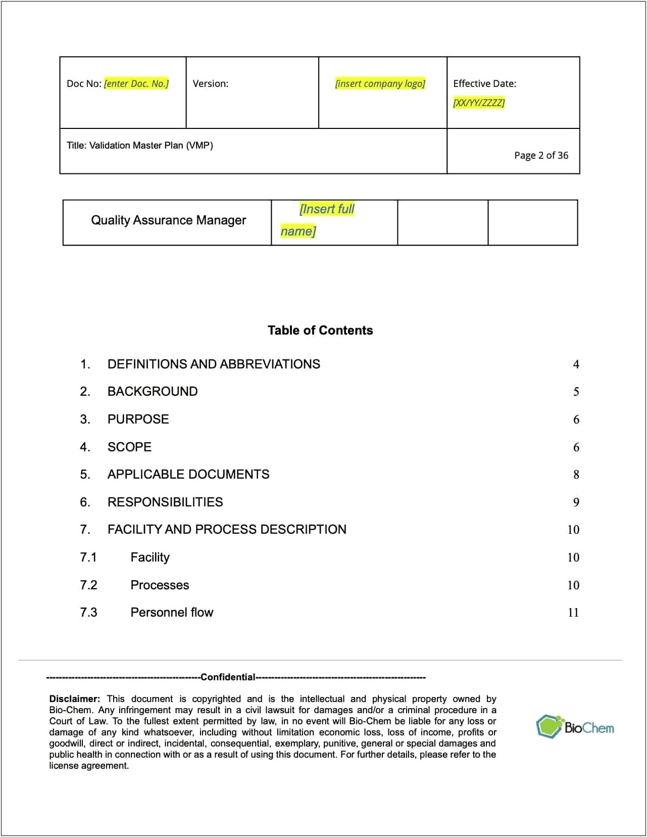 Validation Master Plan For Pharmaceutical Industry Template