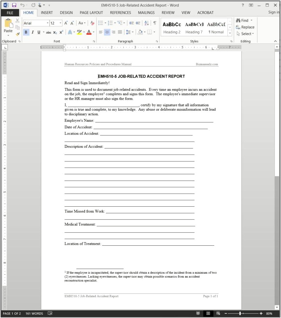 Vehicle Accident Report Template Microsoft Word
