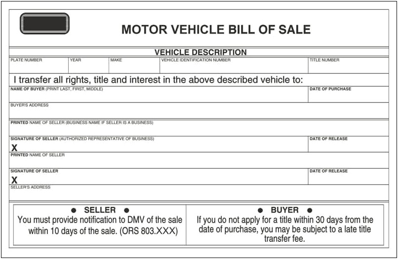 Vehicle Bill Of Sale Template Fillable Word Document