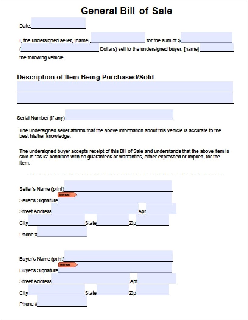 Vehicle Bill Of Sale Template Fillable Word