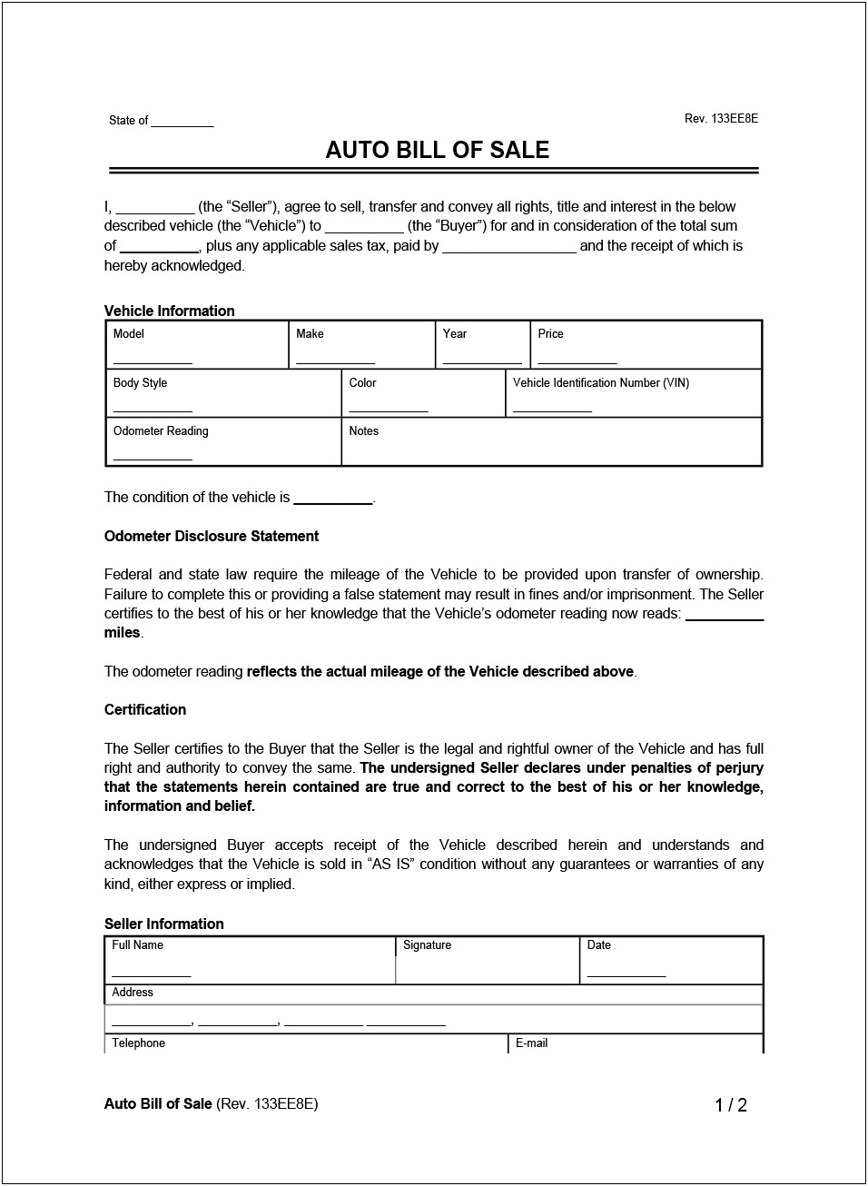 Vehicle Deed Of Sale Word Template