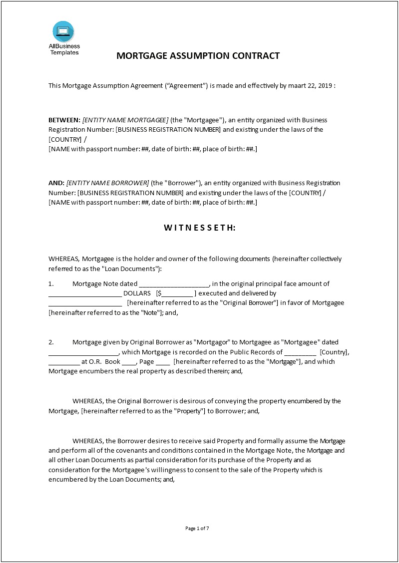 Vendor Assumption Of Contract Letter Template