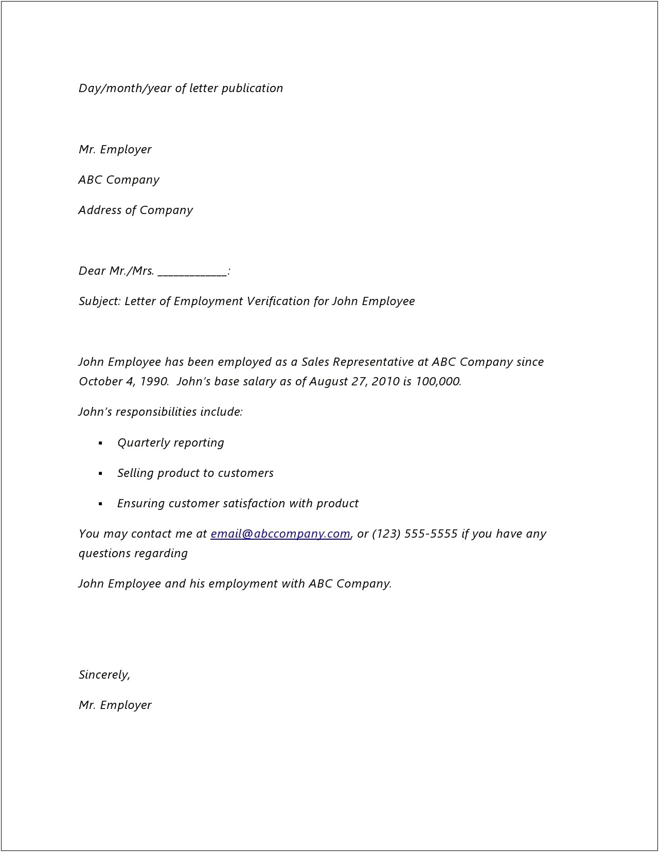 Veteran Administration Employee Verification Letter Template