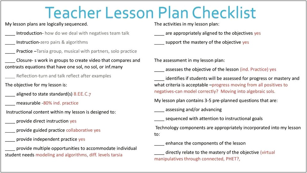 Virginia Reading Lesson Plan Checklist Template