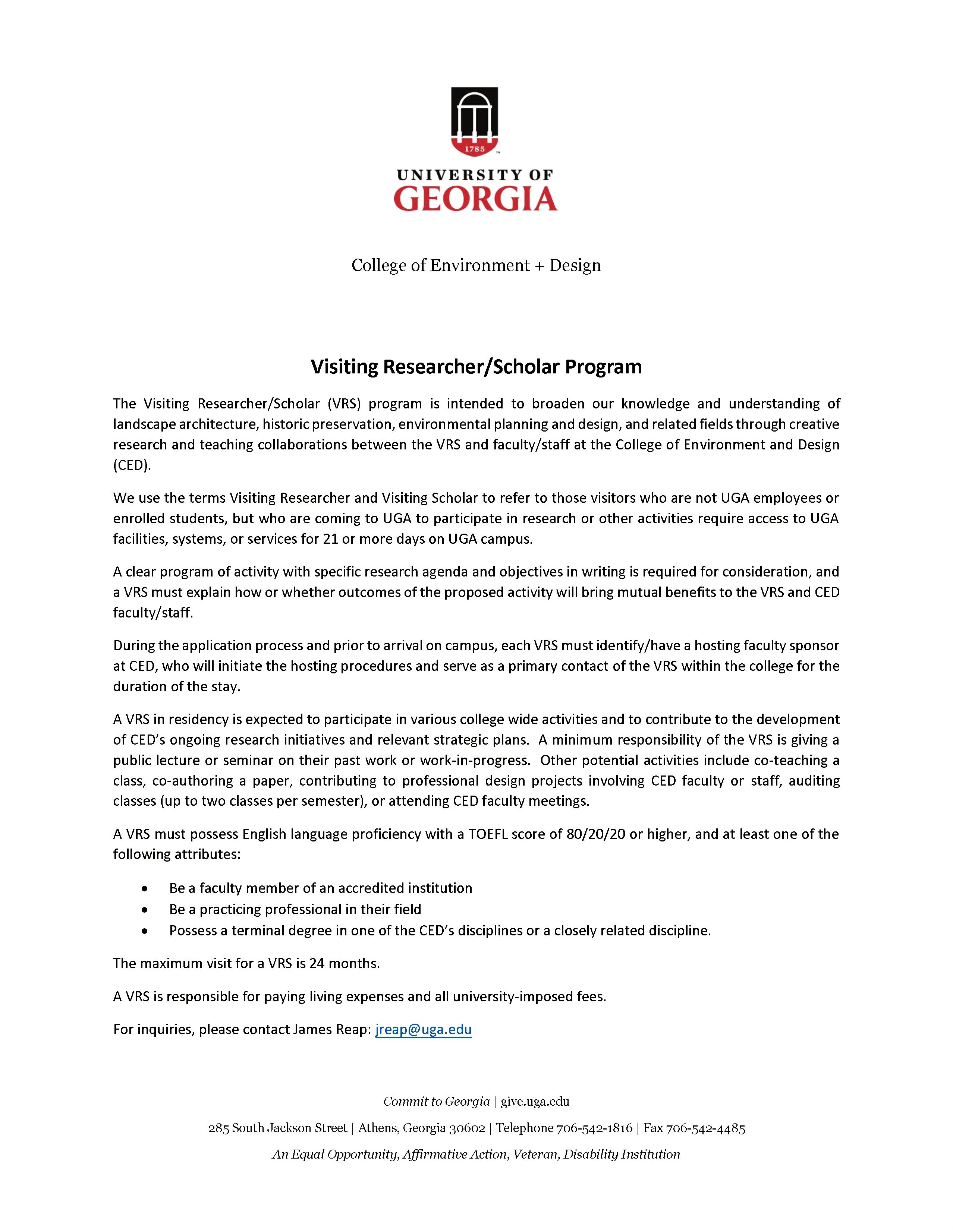 Visiting Scholar Invitation Letter Template Uga