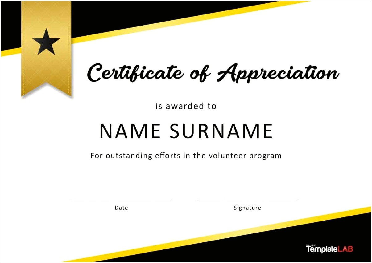 Volunteer Certificate Of Appreciation Template Word