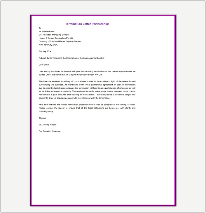 Volunteer Termination Letter Didn't Complete Duties Template