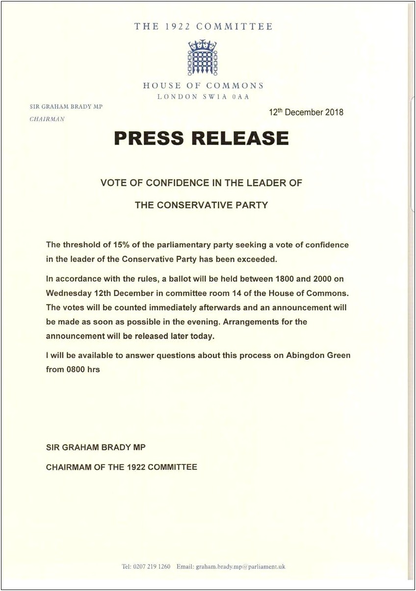 Vote Of No Confidence Letter Template