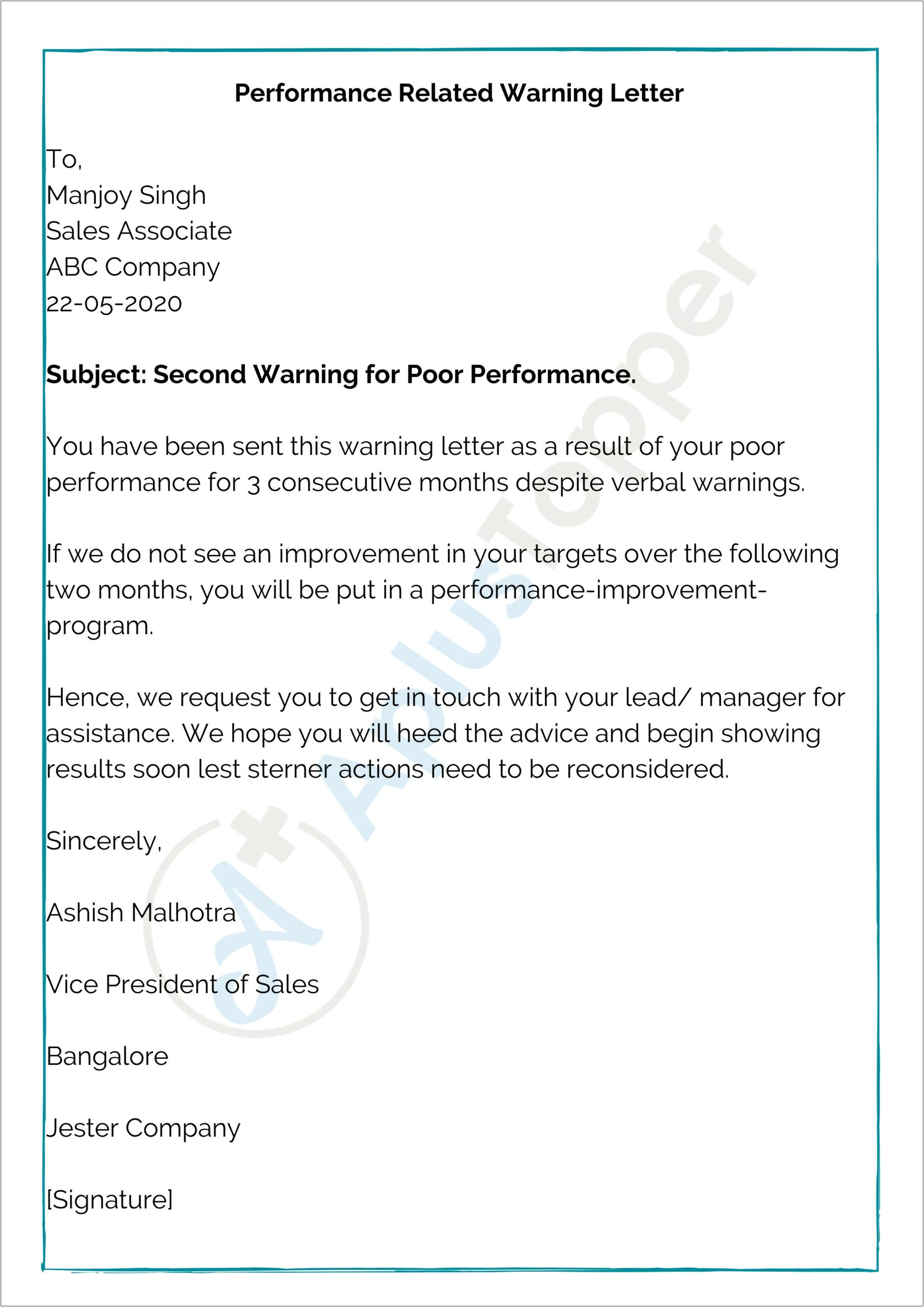 Warning Letter Due To Misconduct Template