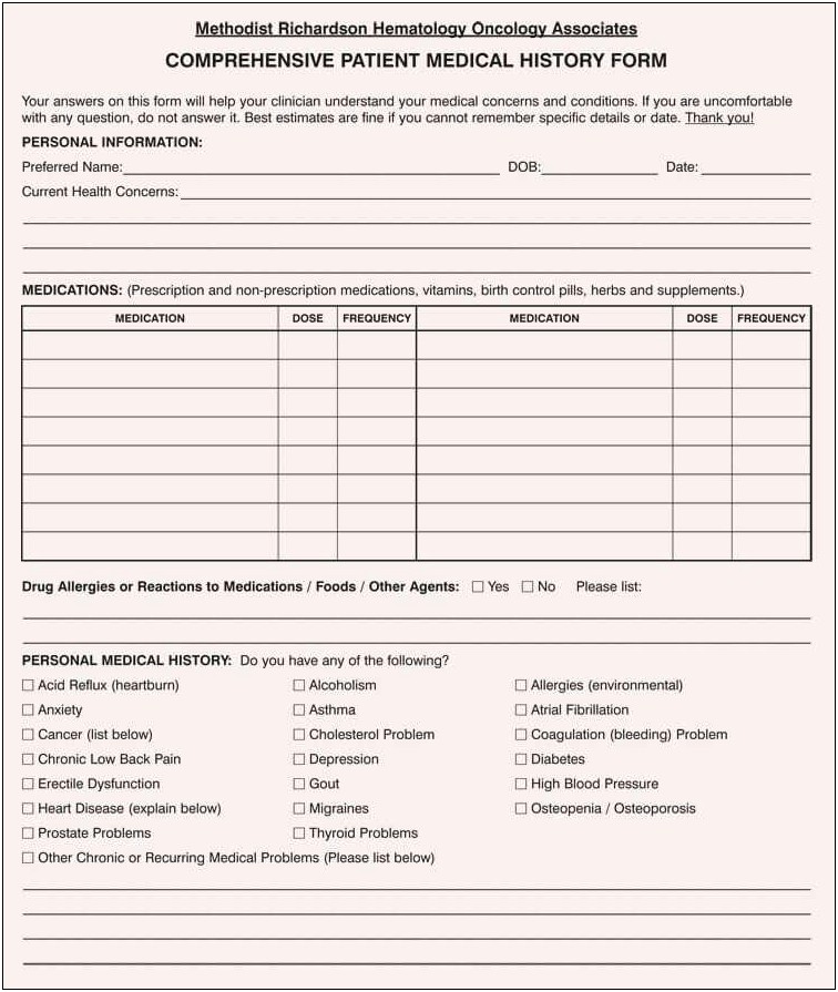 Washington State Health History Form Template Word