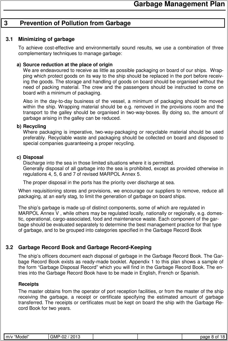 Waste Management Plan For Boats Template