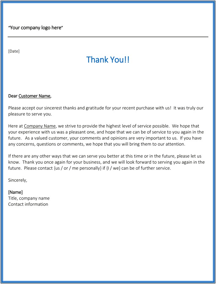 We Appreciate Your Business Letter Template