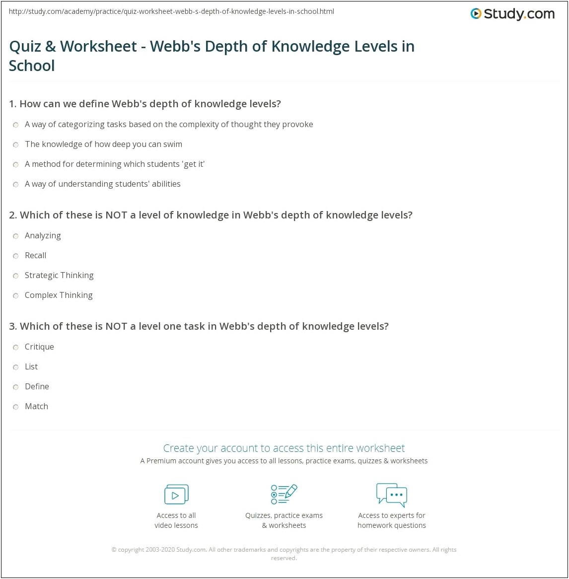 Webb's Depth Of Knowledge Lesson Plan Template