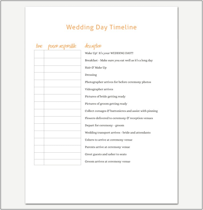 Wedding Day Timeline Template Word Doc