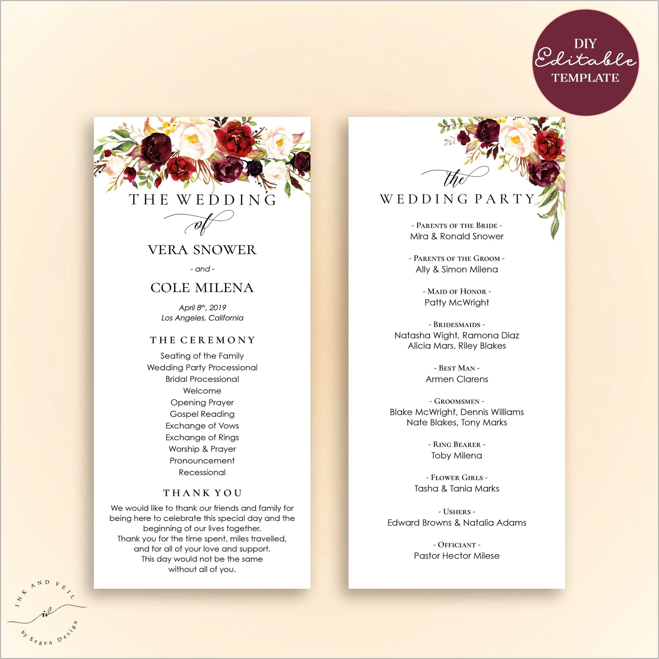 Wedding Entourage List Template Free Download