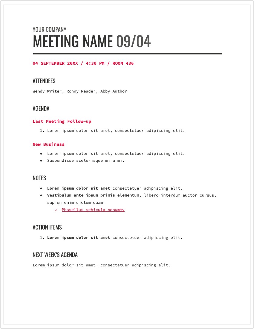 Wedding Meeting Minutes Template Ms Word