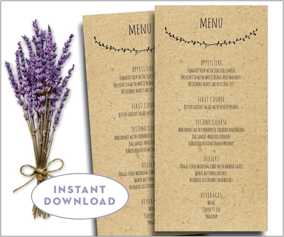 Wedding Menu Templates Rusticmicrosoft Word Free