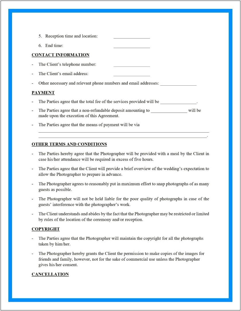 Wedding Photography Contract Template Word Free