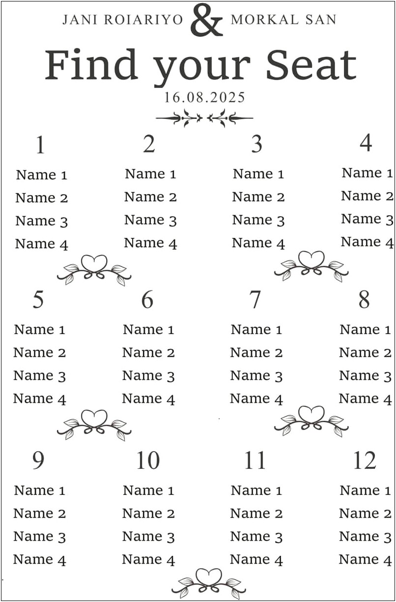 Wedding Seating Chart Template Word Free