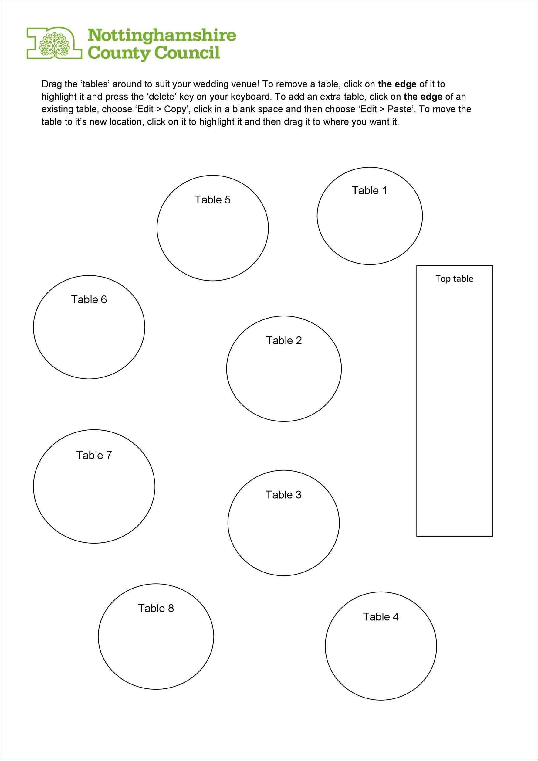 Wedding Seating Plan Template Top Table