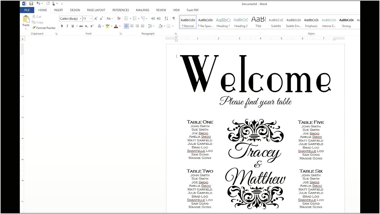 Wedding Table Arrangement Template Microsoft Word