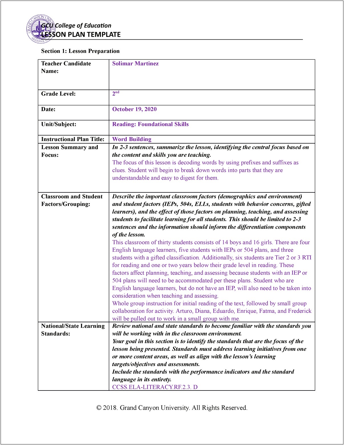 Week Long Lesson Plan Template Literacy 2nd Grade