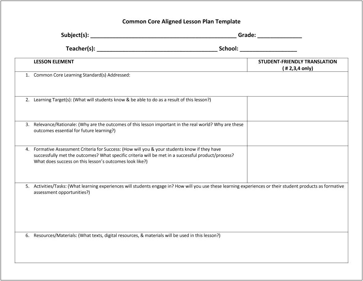 Week Long Lesson Plan Template Word