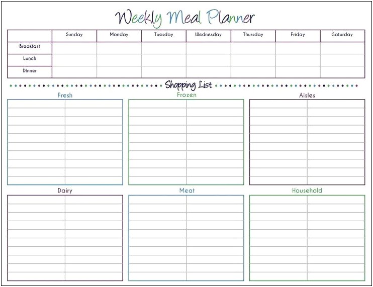 Weekday Meal Plan And Shopping List Template