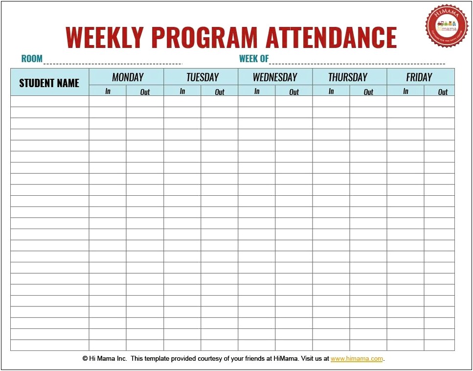 Weekly Attendance Sheet Template Microsoft Word