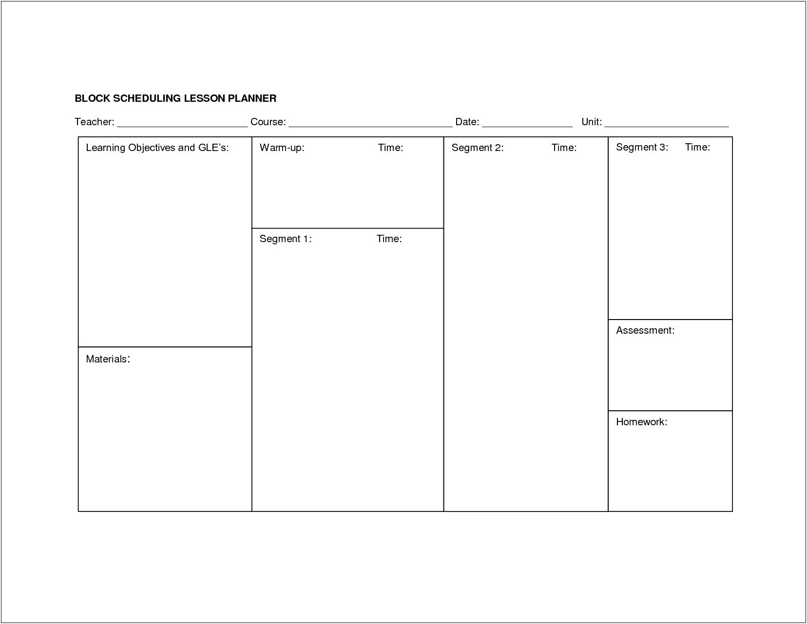 Weekly Block Schedule Lesson Plan Template