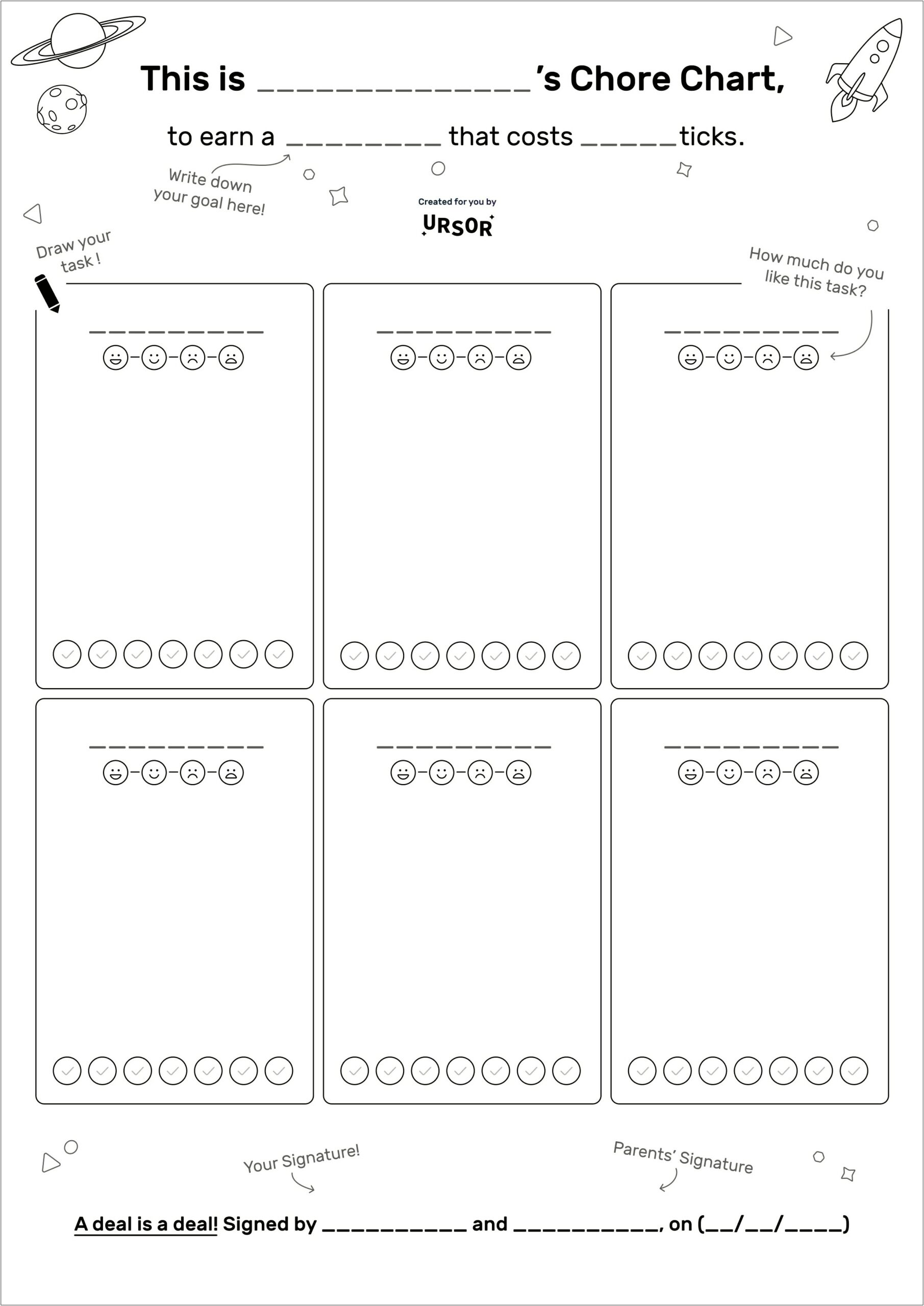 Weekly Chore Chart For Kids Template Word