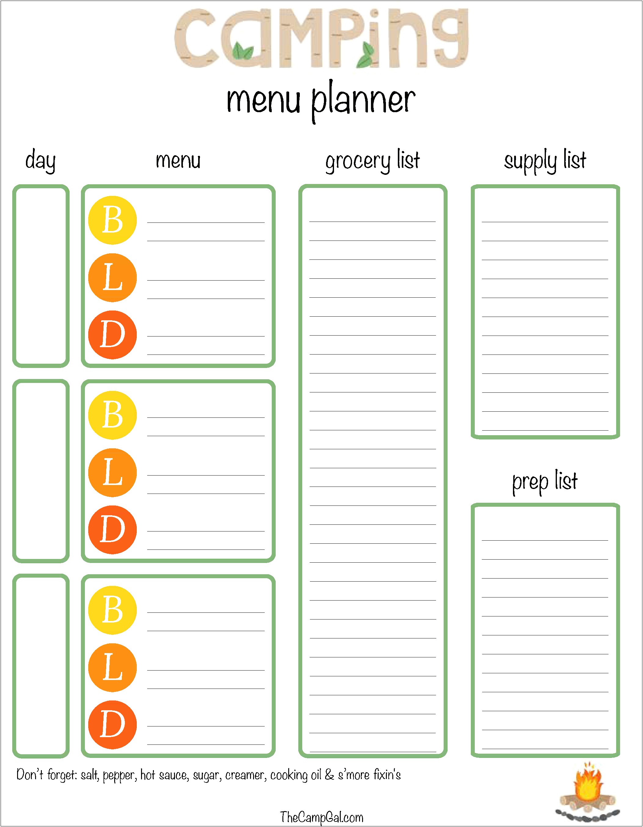 Weekly Food Planning Template With Grocery List