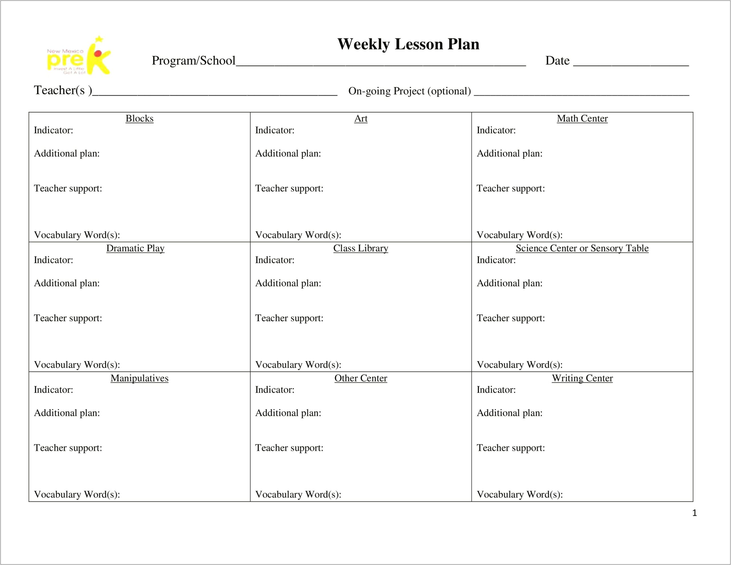 Weekly Lesson Plan Template Elementary Teachers