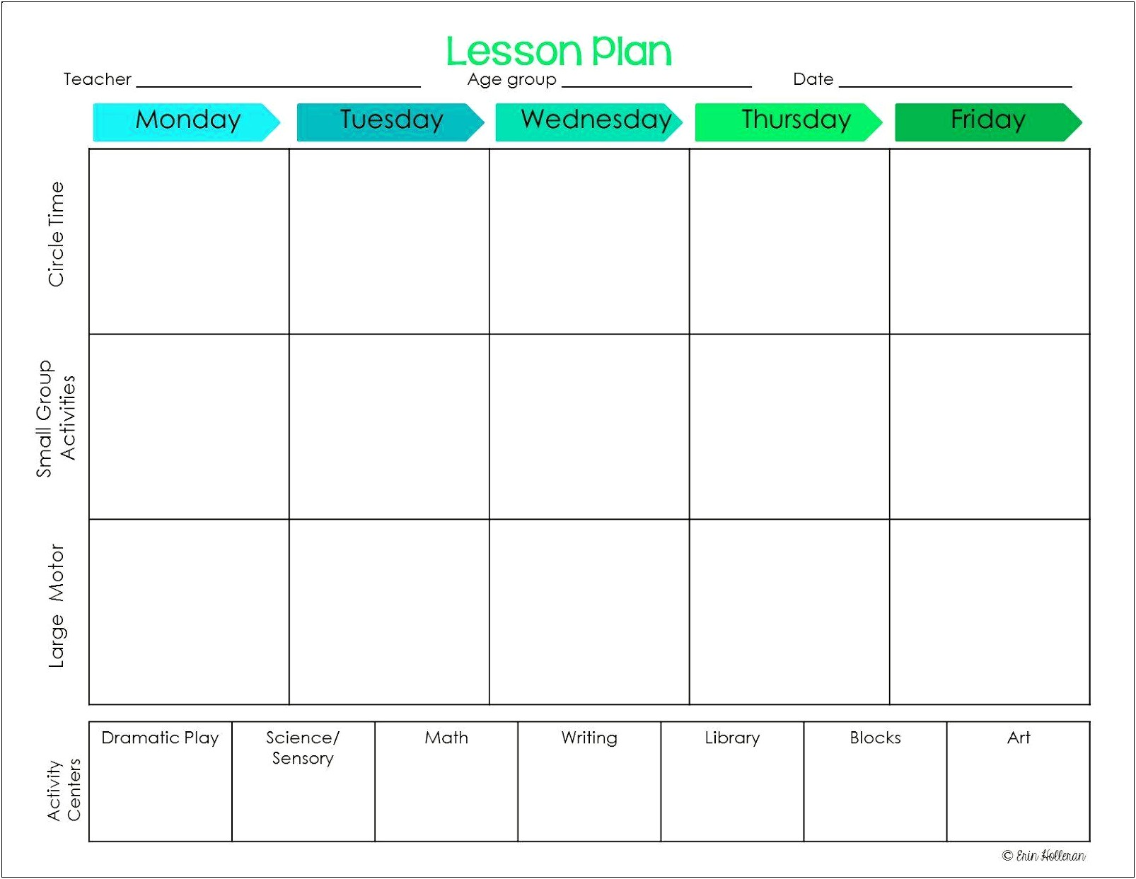 Weekly Lesson Plan Template For Centers Preschool