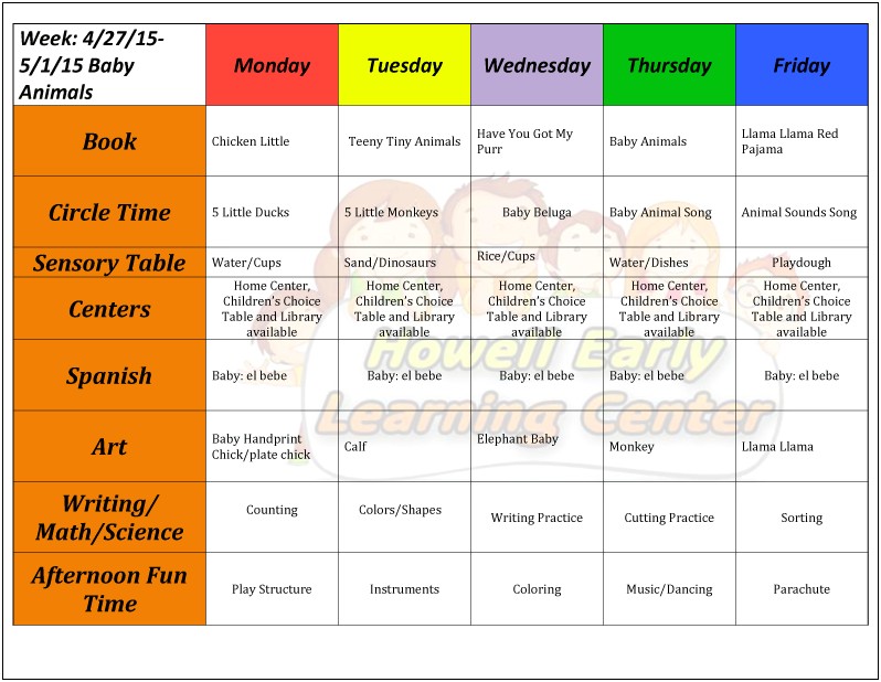 Weekly Lesson Plan Template For Daycare