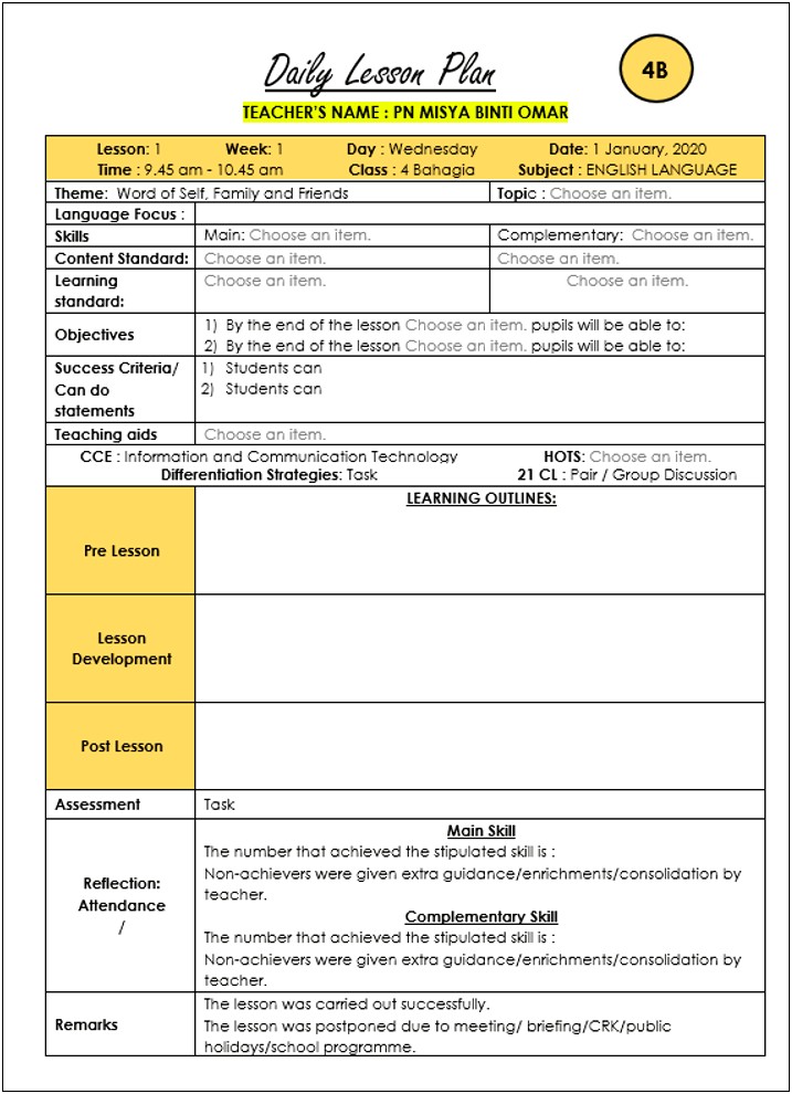 Weekly Lesson Plan Template For High School English