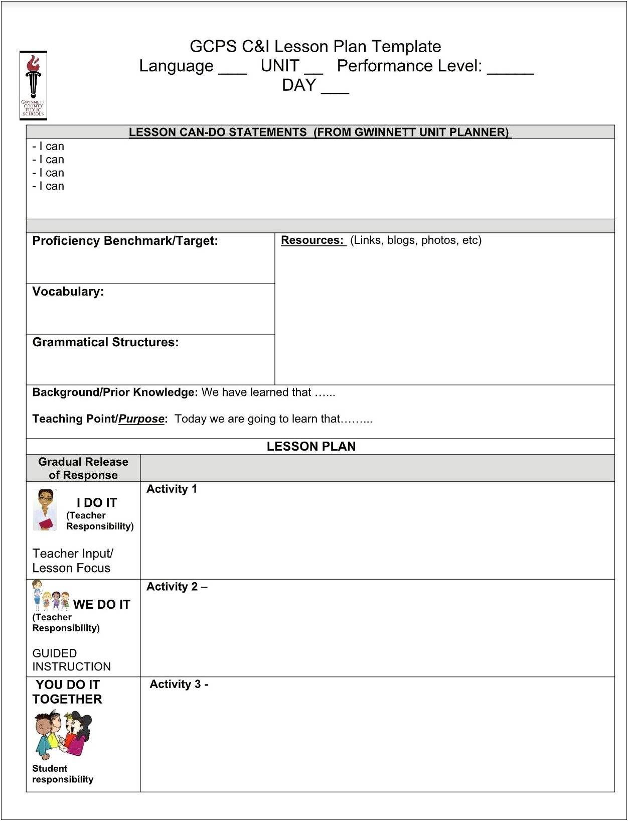 Weekly Lesson Plan Template Graudal Release