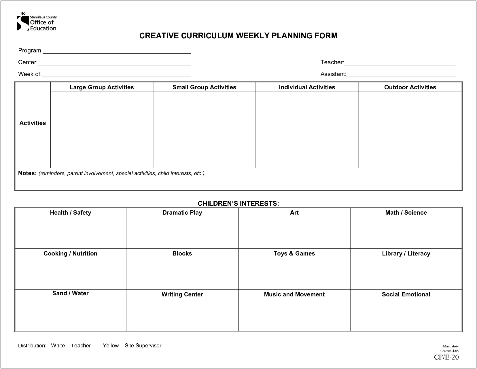 Weekly Lesson Plan Templates For Preschool Teachers