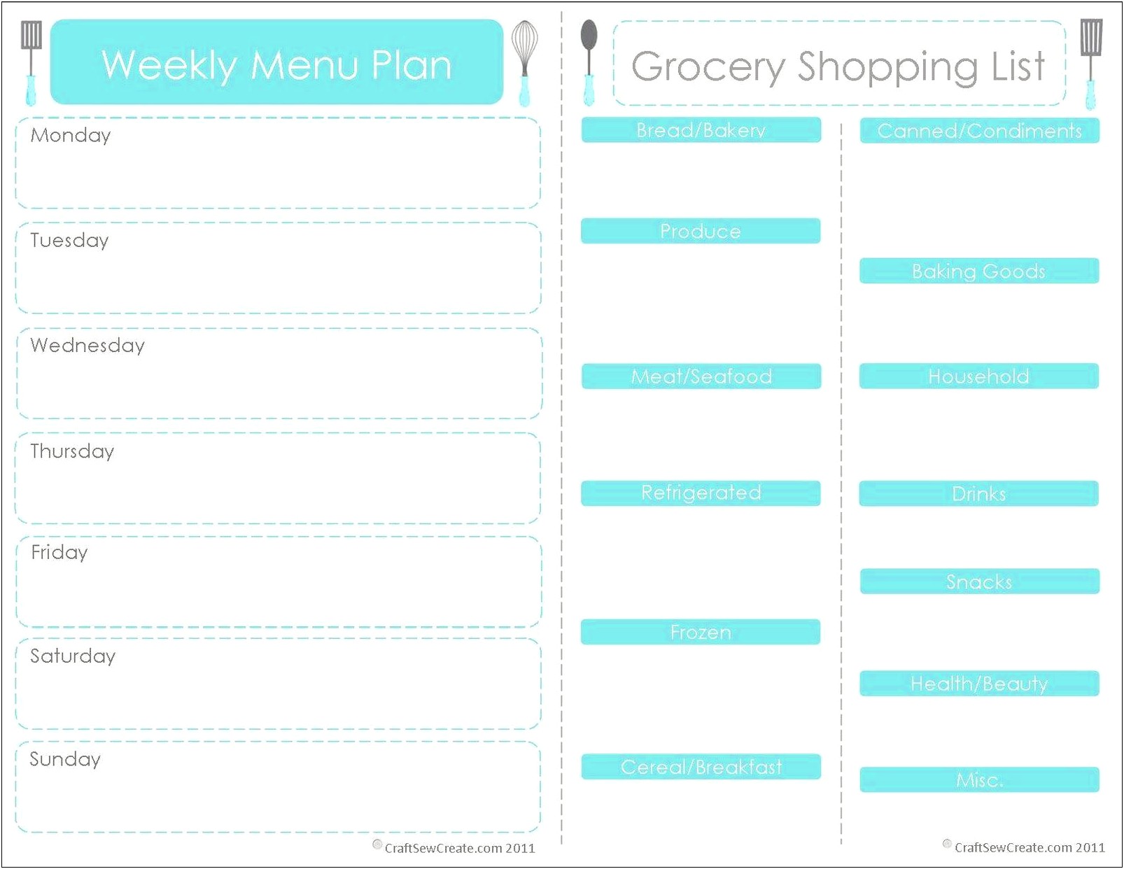 Weekly Meal Plan And Shopping List Template