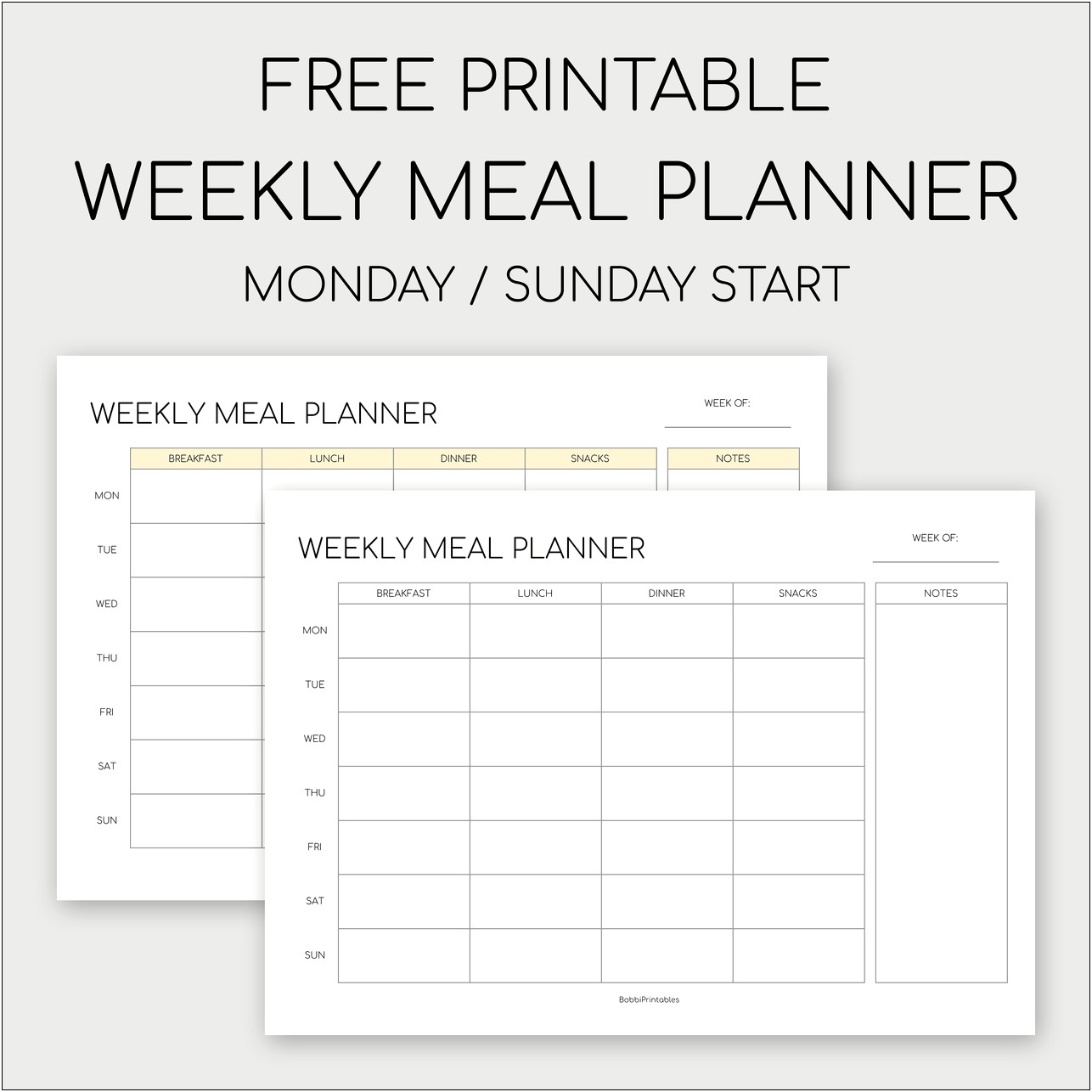 Weekly Meal Plan Template Black And White