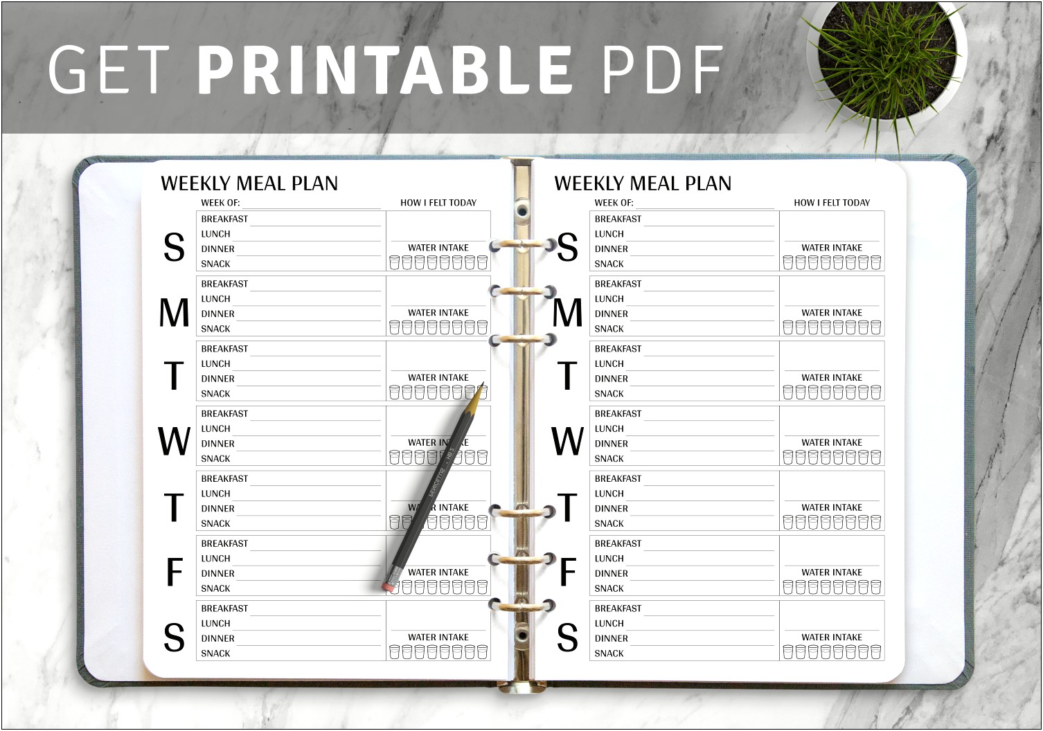 Weekly Meal Plan Template Water Intake