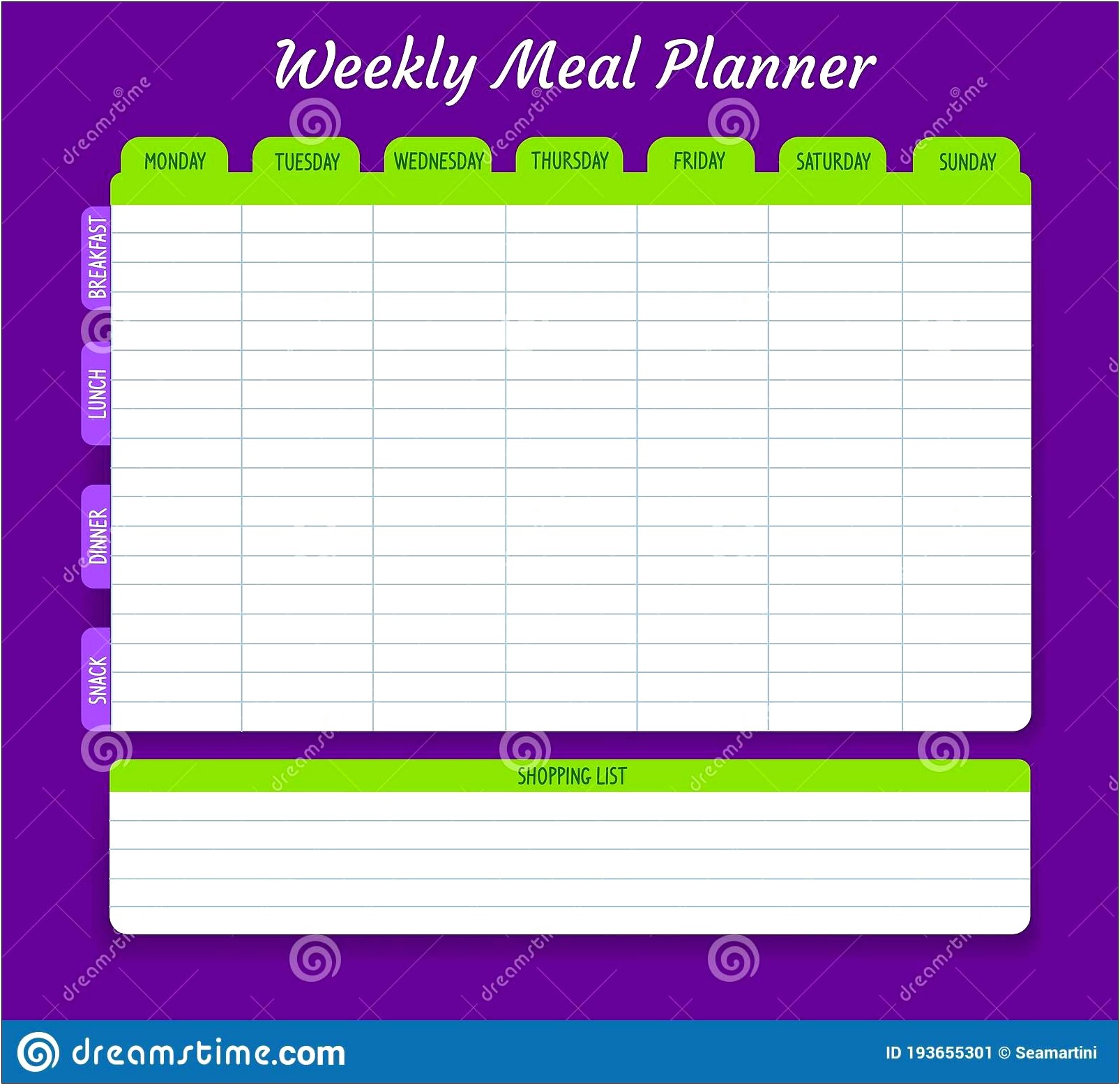 Weekly Meal Plan Template With Snacks