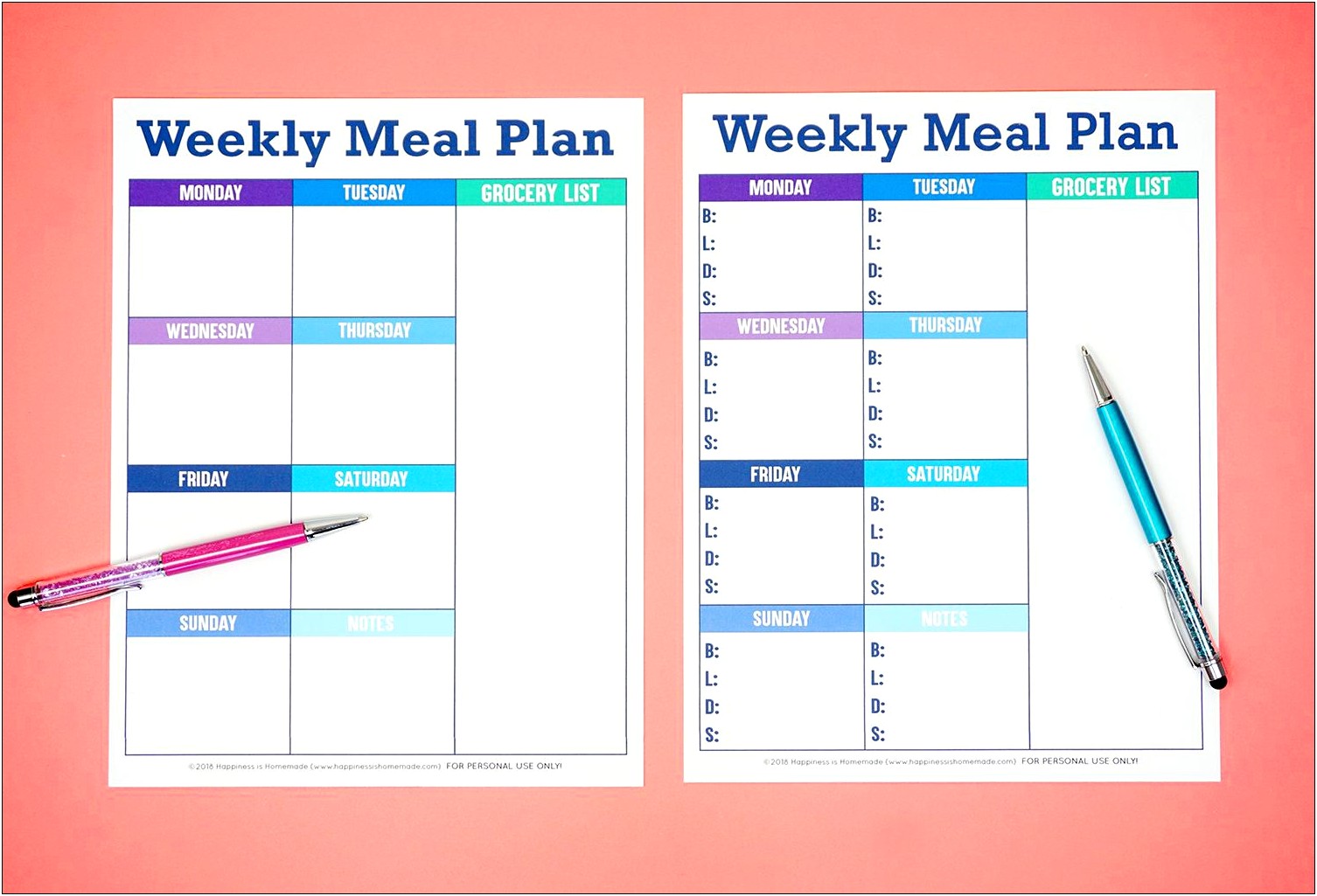 Weekly Meal Plan Template Without Grocery List