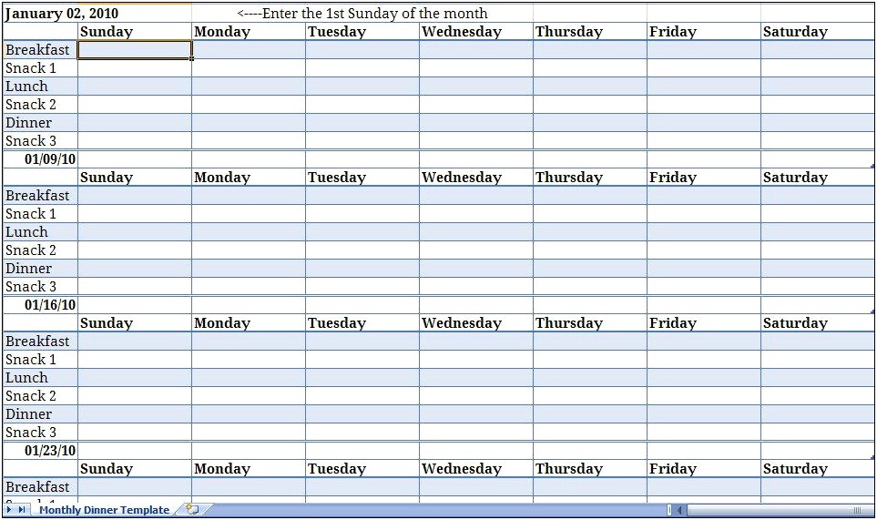 Weekly Meal Plan With Snacks Template